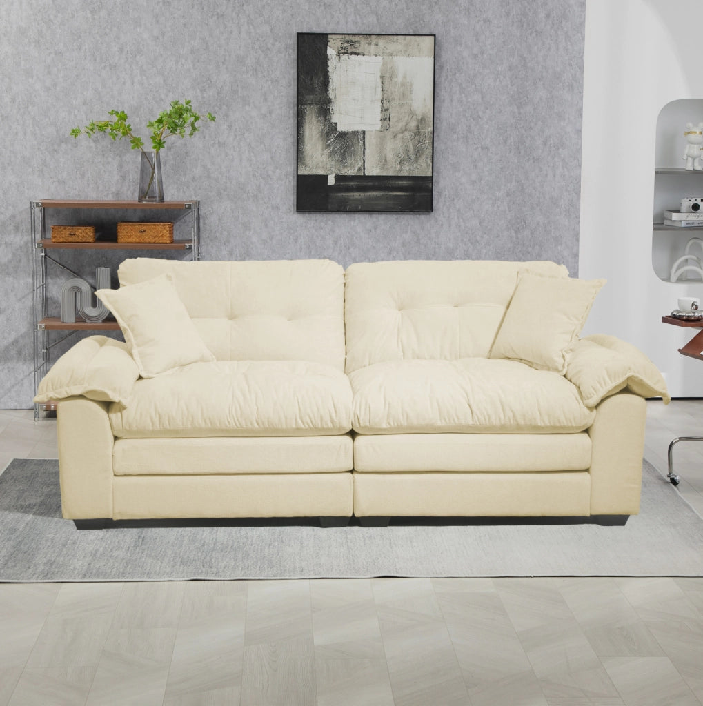 Set Divano 2 Pezzi in Chenille: Poltrona + Divano 2 Posti con Imbottitura a Doppio Strato e Cuscini Decorativi