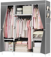 Armadio aperto, cassettone con chiusura a cerniera, armadio con 3 maniglie per appendiabiti, 3 cassetti e 4 cassettoni laterali, cassettone pieghevole, 175 x 150 x 45 cm, per cameretta, camera da letto, grigio