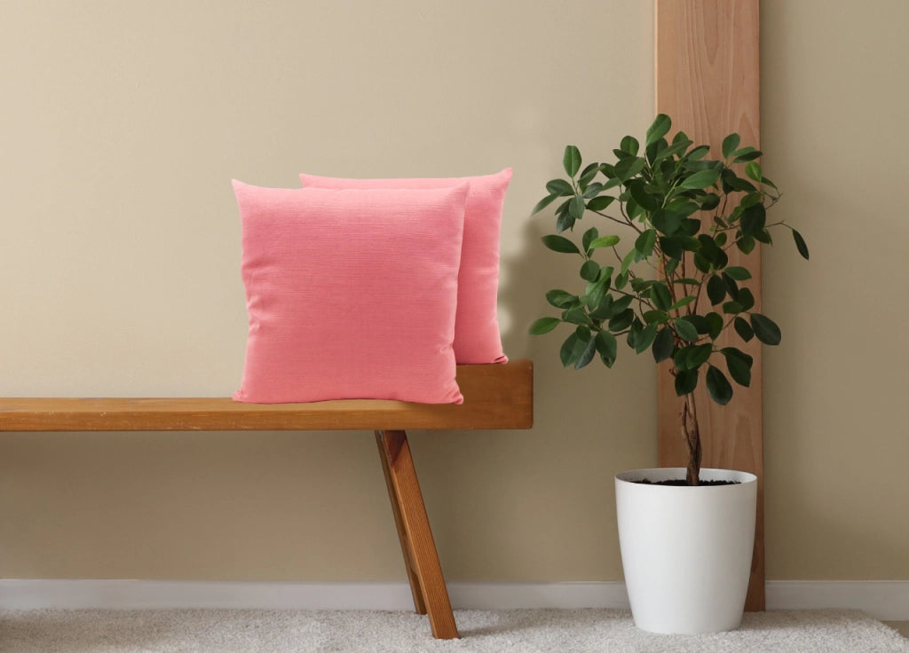 Coppia Cuscini Arredo Imbottiti Tessuto Ottoman In Tinta Unita Rosa Antico 41 - 40x40 - Rosa Antico 41