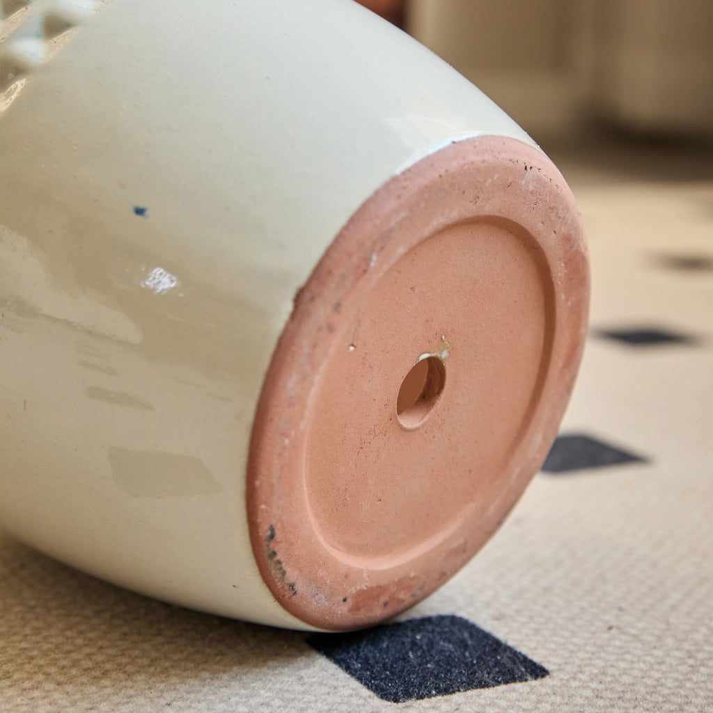 Set di vasi in ceramica a 3 pezzi in bianco crema lucido con rilievo a nido d'ape per interno e balcone