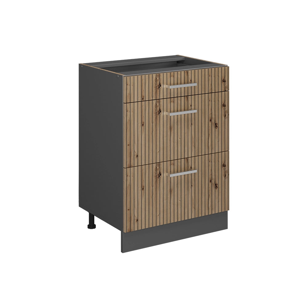 Vicco Mobiletto base per cucina Rovere artigianale 60 cm con cassetti, senza piano di lavoro