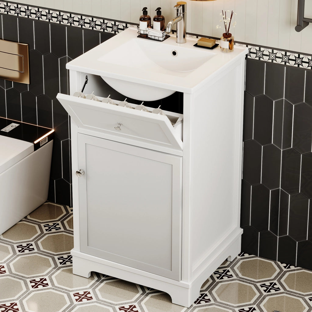 Mobile sottolavabo con lavabo integrato 1 cassetto e ripiano regolabile in MDF e ceramica bianco 51 × 46 × 87 cm