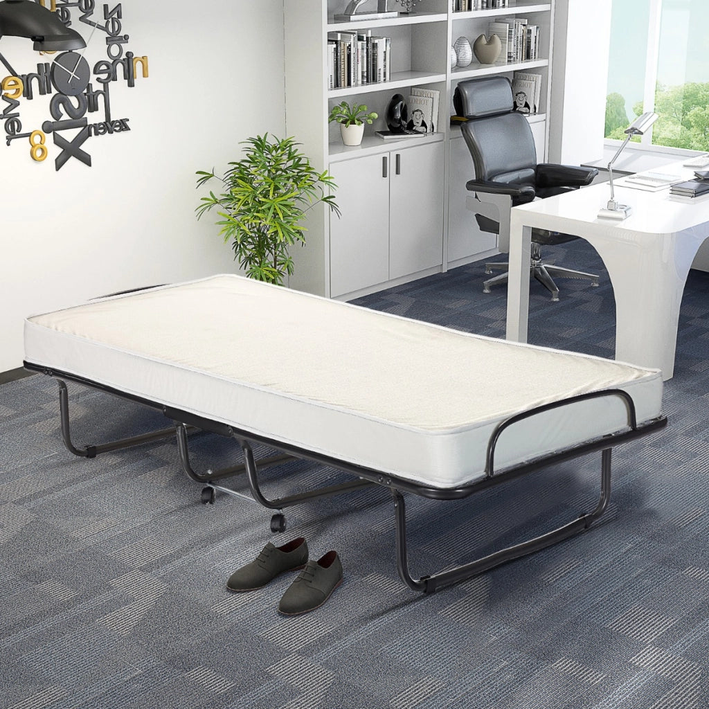 Letto pieghevole a scomparsa con materasso in Memory Foam struttura a U 4 ruote universali-Letto portatile