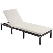 Lettino prendisole relax sdraio con materassino da 5 cm reclinabile superficie intrecciata 59 x 198 x 28 cm portata 150 kg per giardino balcone terrazzo beige 12_0001656