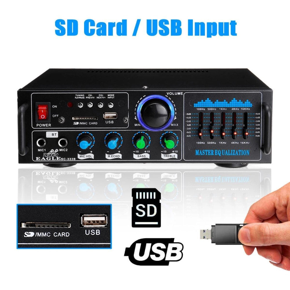 Trade Shop - Amplificatore Audio 2x70w Funzione Karaoke Fm/bluetoothmp3/usb/bluetooth Q-gf289 -