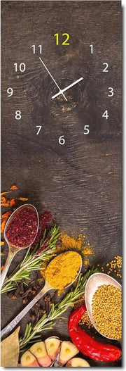 Cronografo Silenzioso per Parete in Vetro 20 x 60 cm - Design Moderno Analogico per la Cucina | Profili in Legno di Spezie