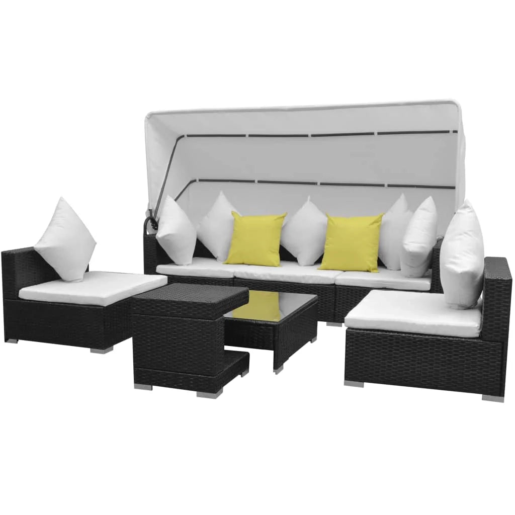 Set di mobili da giardino mobili da esterno 7 pezzi con baldacchino in resina intrecciata nera 02_0017055