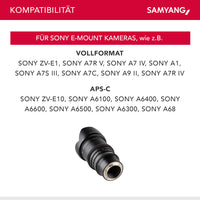 Obiettivo grandangolare per video MF 35mm T1,5 VDSLR MK2 – luminoso T1,5 per Sony E Mount, Follow Focus, full-frame e APS-C, risoluzione 8K