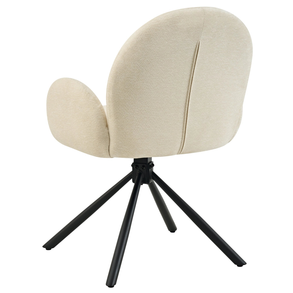 Set di 2 sedie girevoli in ciniglia crema con braccioli