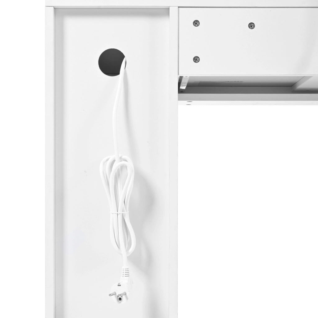 Toeletta con 6 cassetti e 4 ante; specchio LED - per camera da letto - bianco