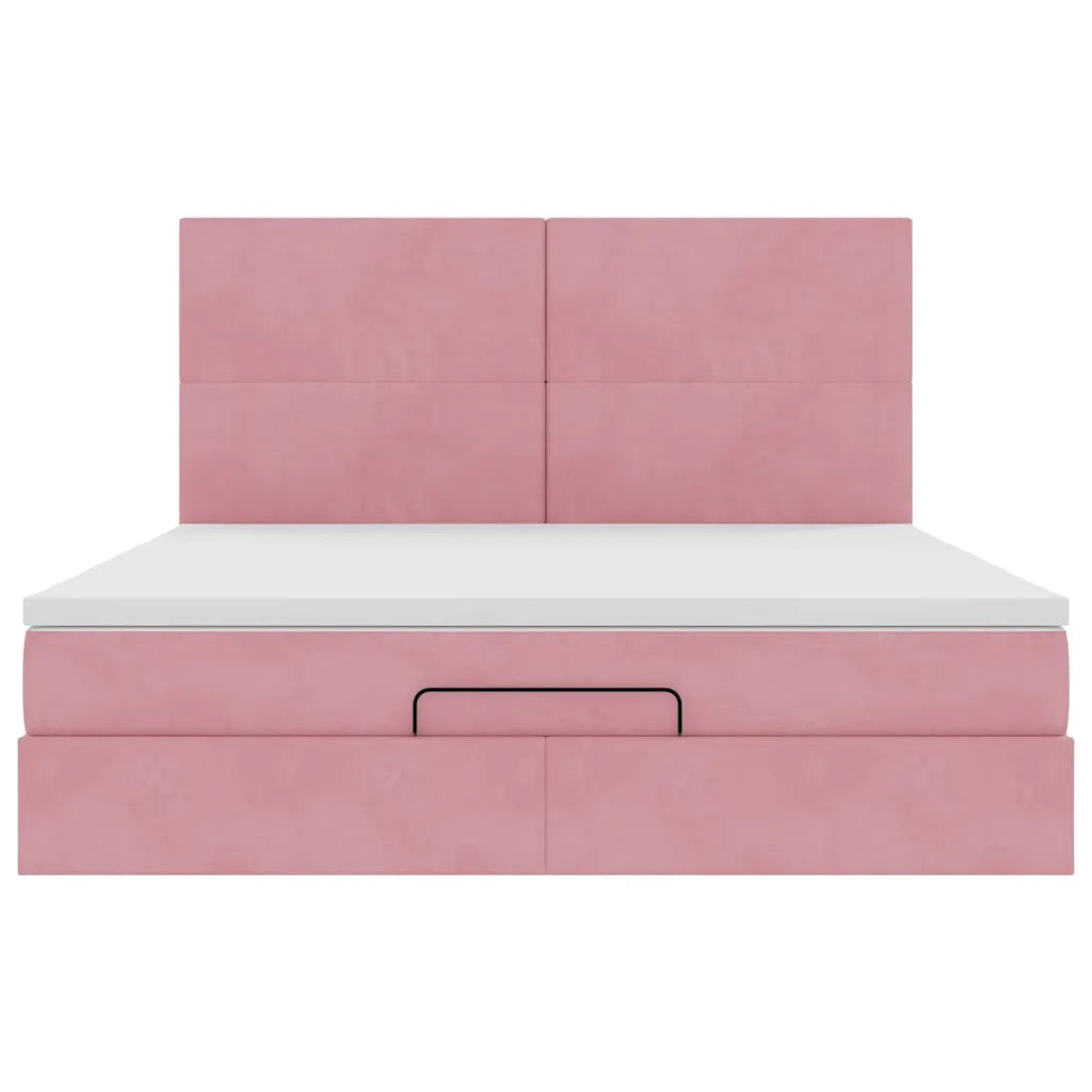 Struttura Letto Pouf con Materassi Rosa 160x200 cm Velluto 3314263