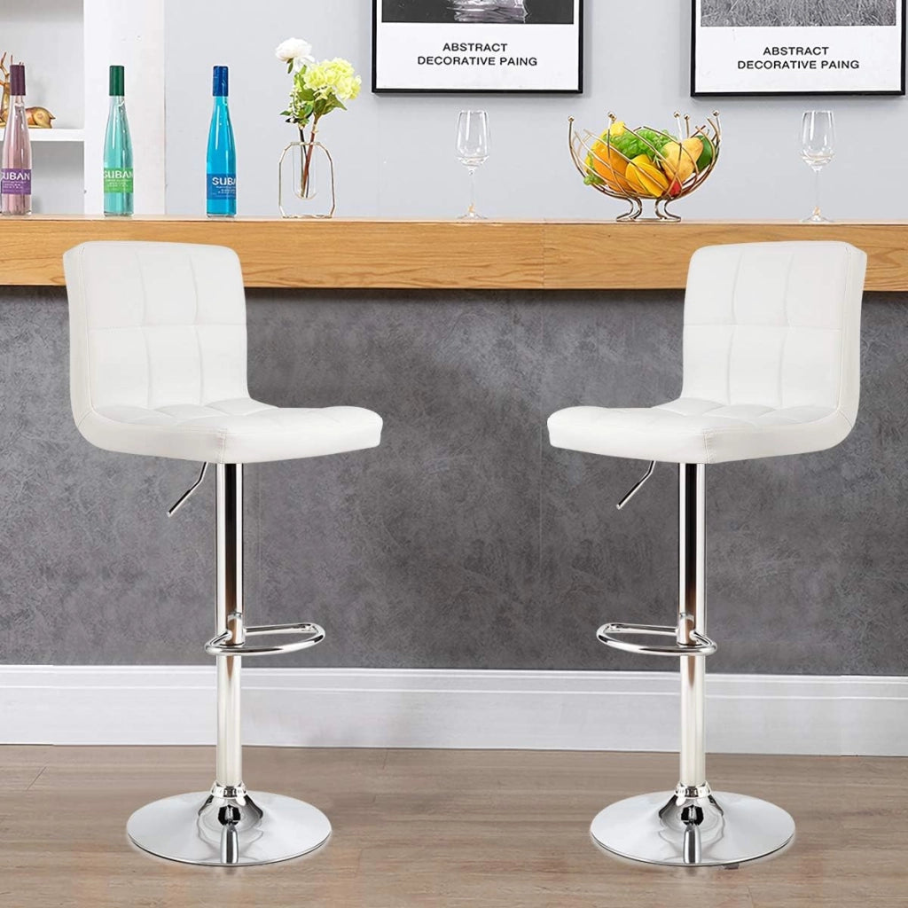 Set di 2 Sgabelli da Bar Regolabili in Altezza 65 – 85 cm, Girevole a 360° con Schienale e Poggiapiedi, Sgabello da Bistrò, Portata Fino a 150 kg