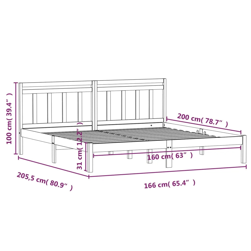 Letto matrimoniale | Letto per adulti | Giroletto in Legno Massello di Pino 160x200 cm