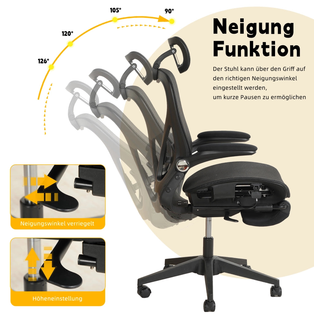 Chaise de bureau ergonomica pieghevole in mesh con poggiatesta 3d e supporto lombare regolabile nero