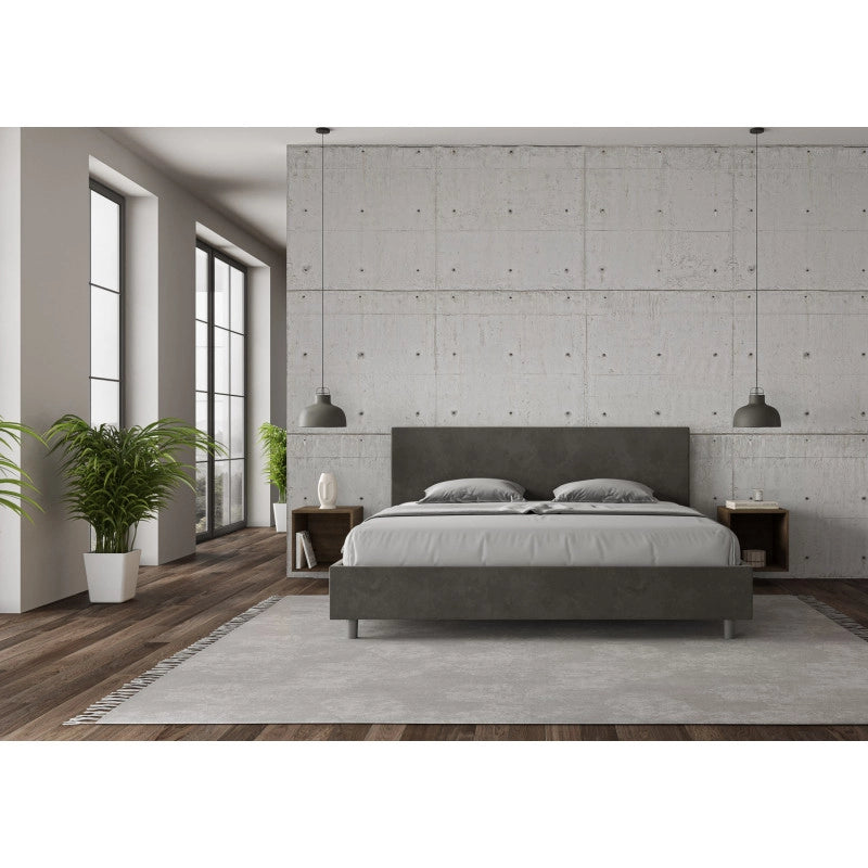 Letto imbottito Matrimoniale 200x200 cm Adele - Con rete,Microfibra,Grigio