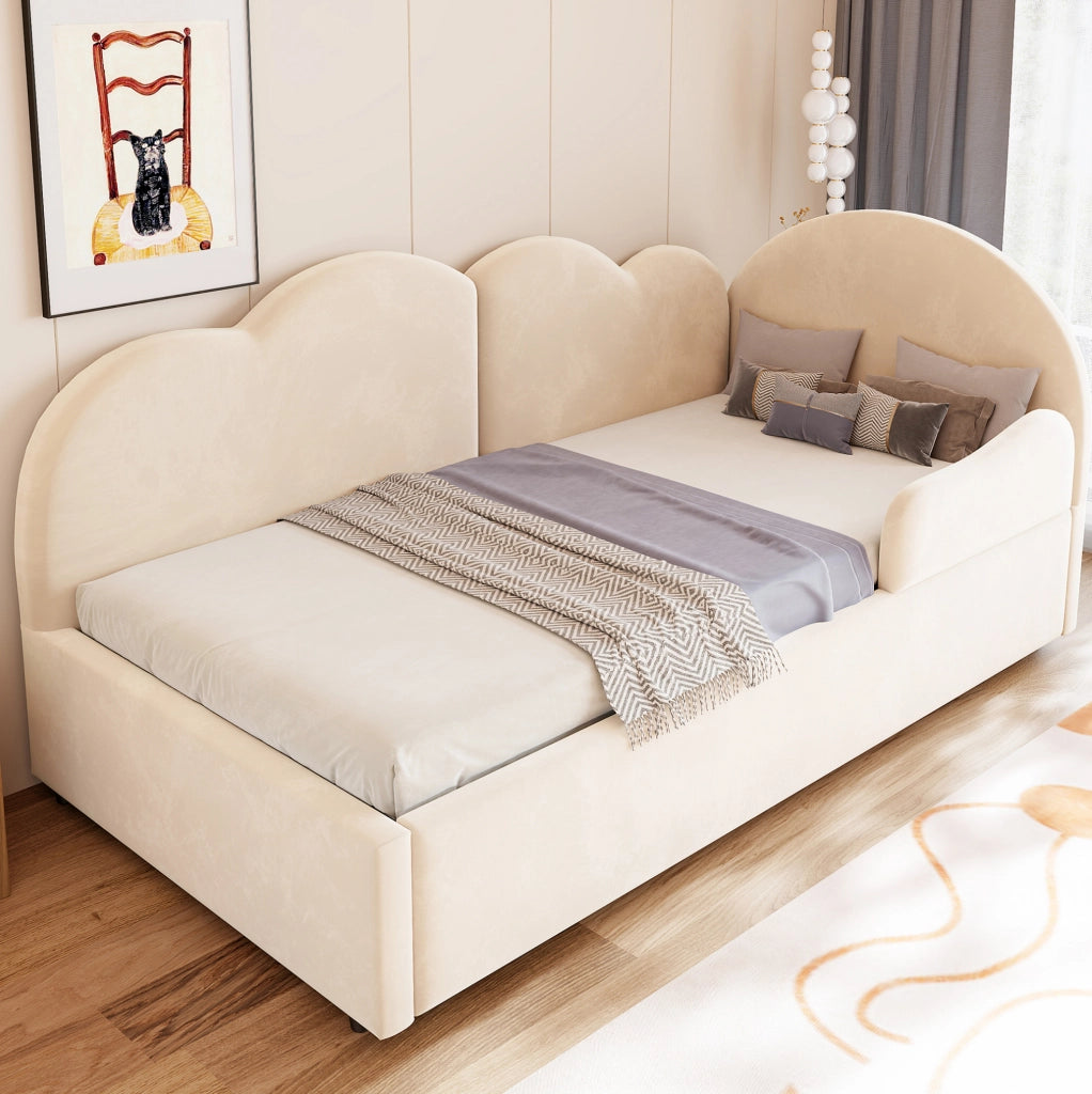 Divano letto imbottito a L con letto estraibile 90x200+90x190, velluto, design salvaspazio