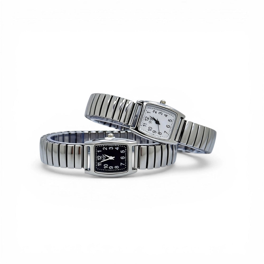 Trade Shop - Orologio Da Polso 23 Mm Acciaio Elegante Quadrante Nero Cinturino Elastico Compatto -
