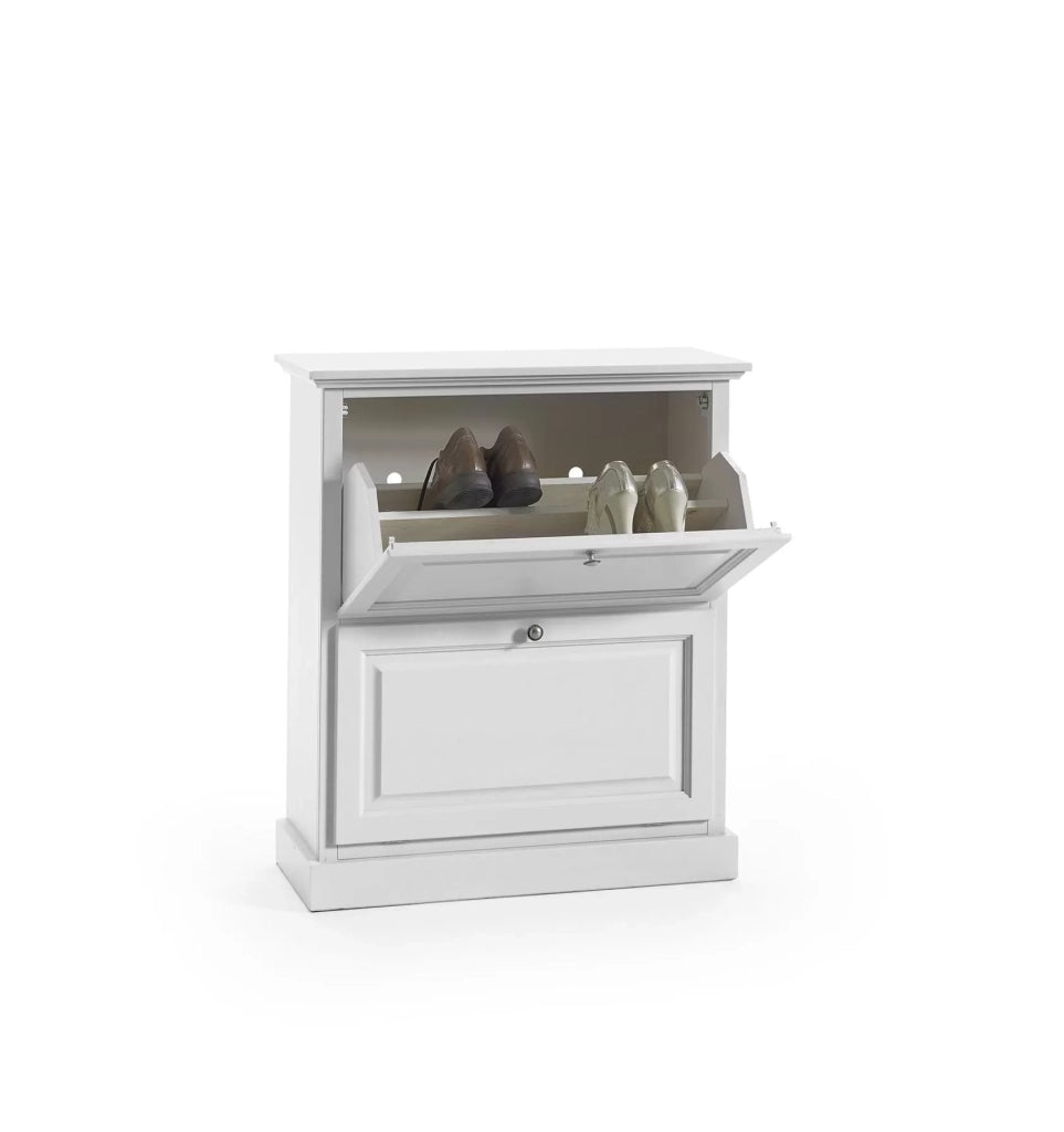 Scarpiera laccato bianco fumo 2 ribalte doppie(contiene 12 paia di scarpe)misure l.80 p.30 h.93 (6061) - Mobili 2G