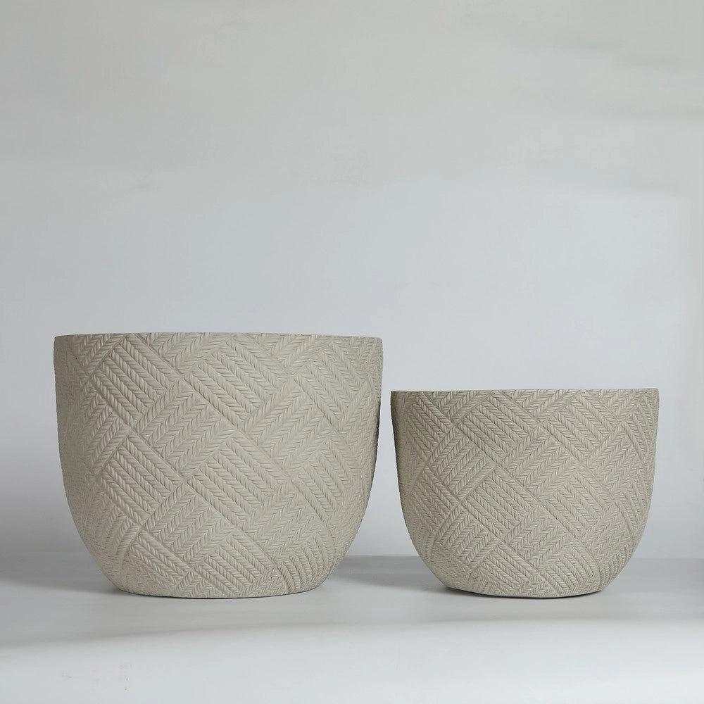 Set 2 Vasi da Giardino in Cemento Artigianale con Fori di Drenaggio ¨C Xylo ¨C Grigio, 37x28 cm & 45x35 cm