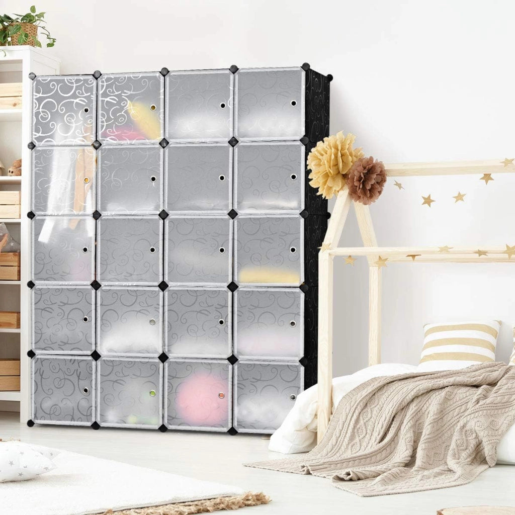 Armadio Modulare, Armadio Modulare Cubi, Armadio Pieghevole in Plastica, Portaoggetti Organizzatore, Armadietto Mobiletto con Ante, Può DIY, a 20 Cubi