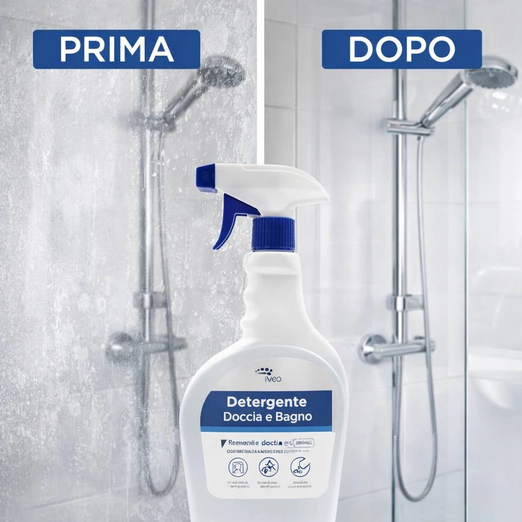 Detergente Anticalcare per Doccia e Bagno 500 ml | Rimuove Calcare, Sapone e Aloni | Per Vetri, Ceramica, Cromature e Ac