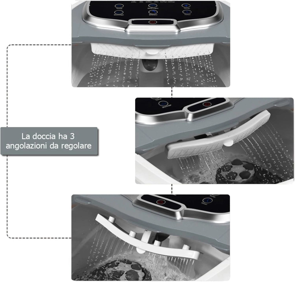 Idromassaggio per Piedi, Pediluvio Massaggiatore Plantare Massaggio Shiatsu, con Funzione Calore Timer e Rulli Luce a Infrarossi, Idromassaggiatore 15L (Grigio)