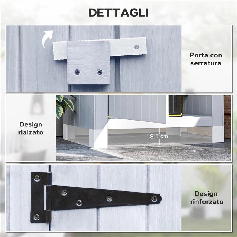 CASETTA PORTA ATTREZZI IN LEGNO A 3 MENSOLE CON TETTO IMPERMEABILE IN BITUME, 77.5X54.2X179.5 CM, BIANCO