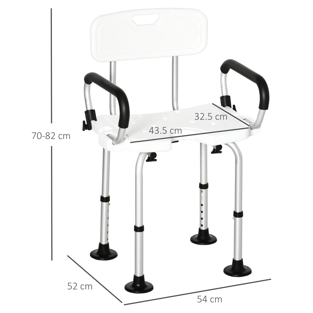 Sedia per Doccia con Braccioli 54x52x70-82 cm in Lega di Alluminio e HDPE Bianco