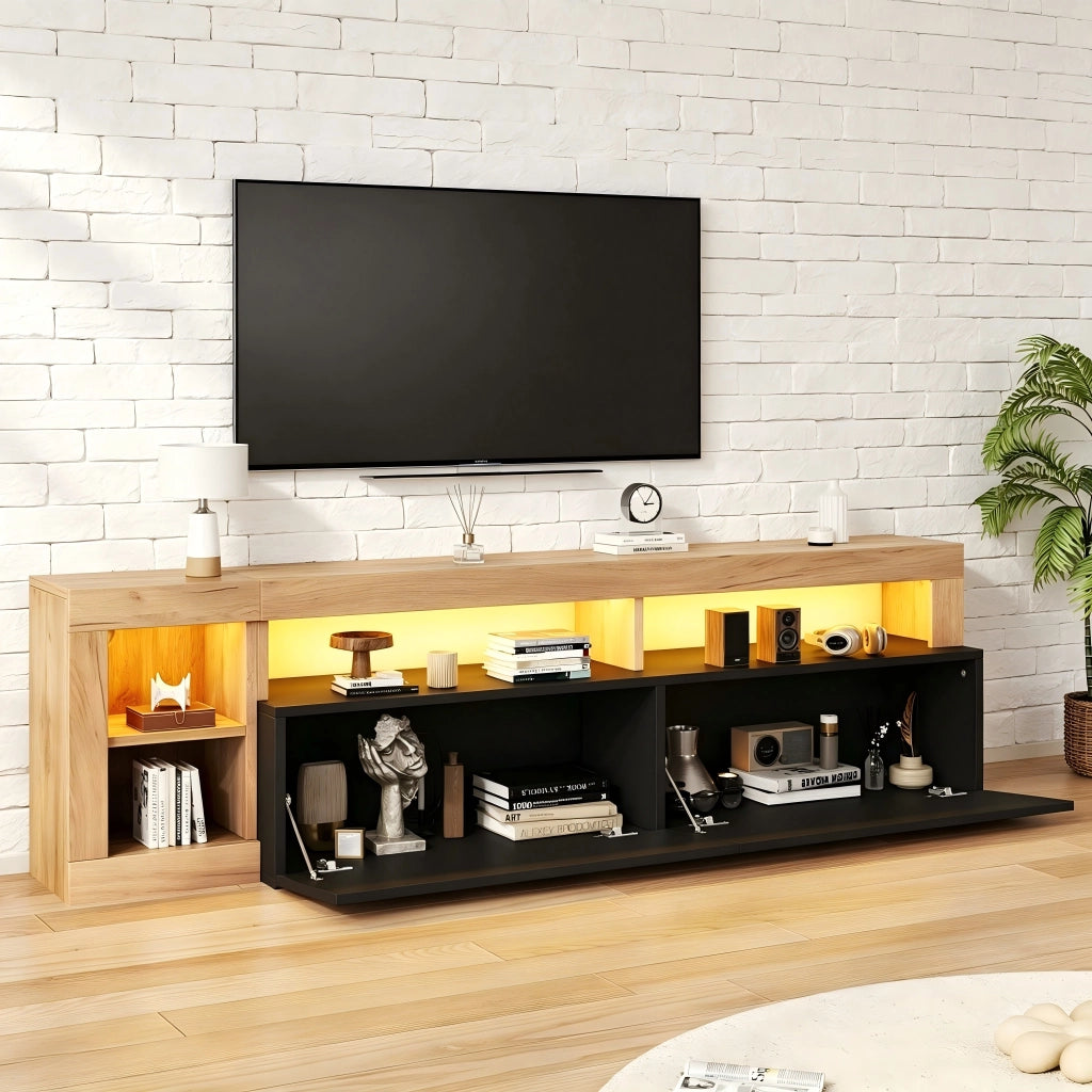 Mobile TV con 2 ante; 4 vani e LED; per soggiorno e camera da letto; 184×42×58 cm