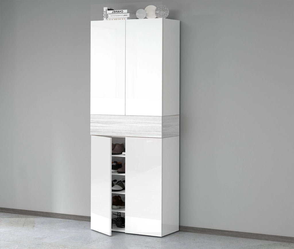 Armadio Scarpiera 4 Ante e 1 Ripiano a Ribalta 76x35x200 cm Savona 4A 1R Bianco Opaco/Larice Bianco