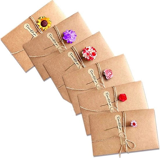 Set di biglietti di auguri - 6 pezzi - Carta kraft - Carte con fiori essiccati - Buste 17,5 x 11 cm - Per varie occasioni