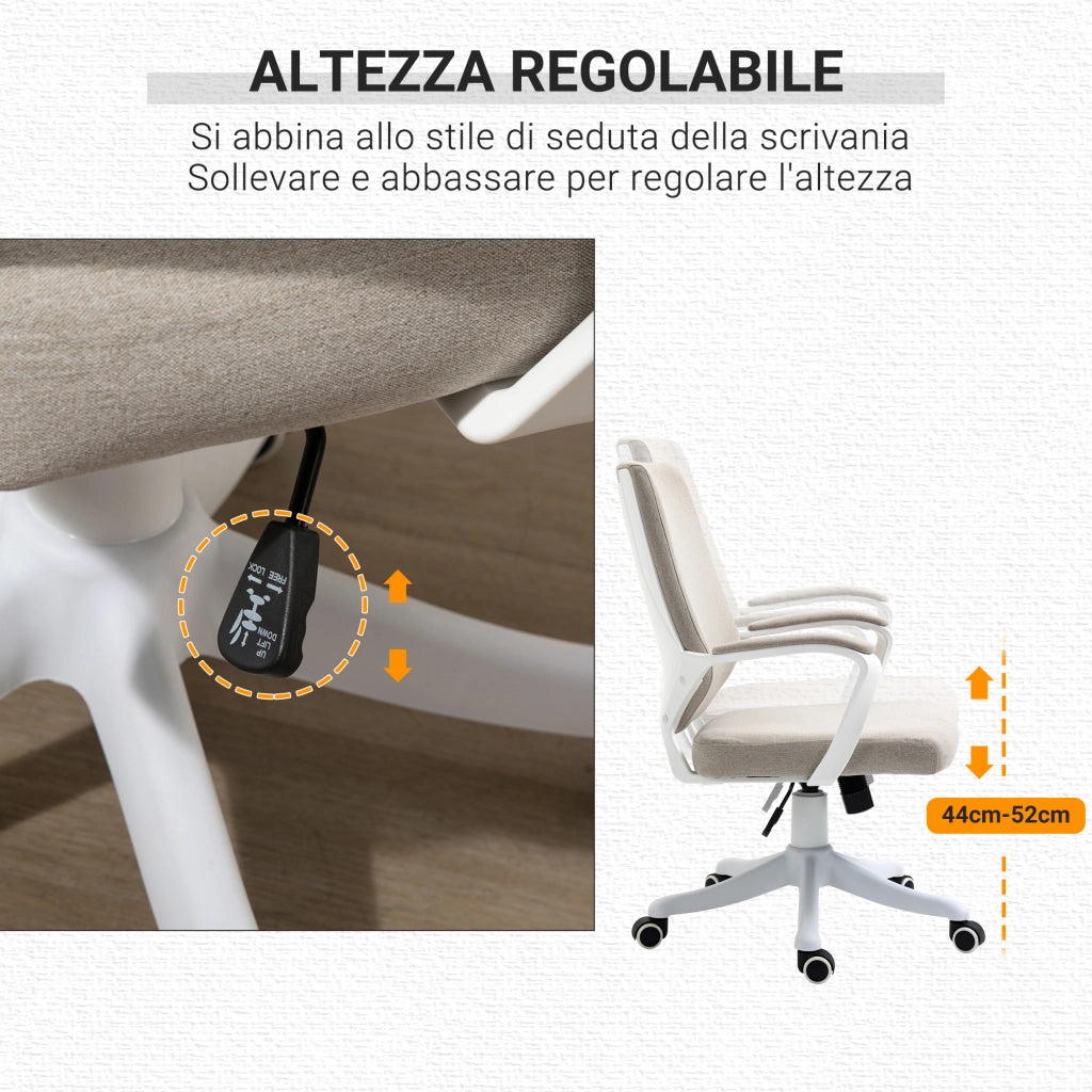 Sedia da Ufficio Ergonomica con Altezza Regolabile e Funzione Dondolo. 62x69x92-100cm. Beige