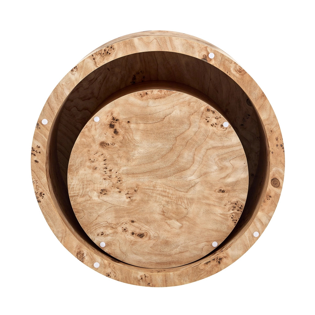 Set di 2 tavolini da caffè rotondi effetto legno con vano contenitore, tavolini nesting in MDF, per soggiorno