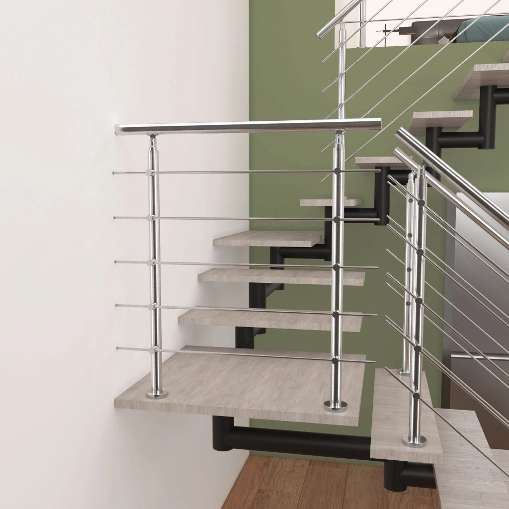 Balaustra Corrimano Ringhiera in acciaio inox spazzolato 100x106cm per interni ed esterni 5 barre trasversali