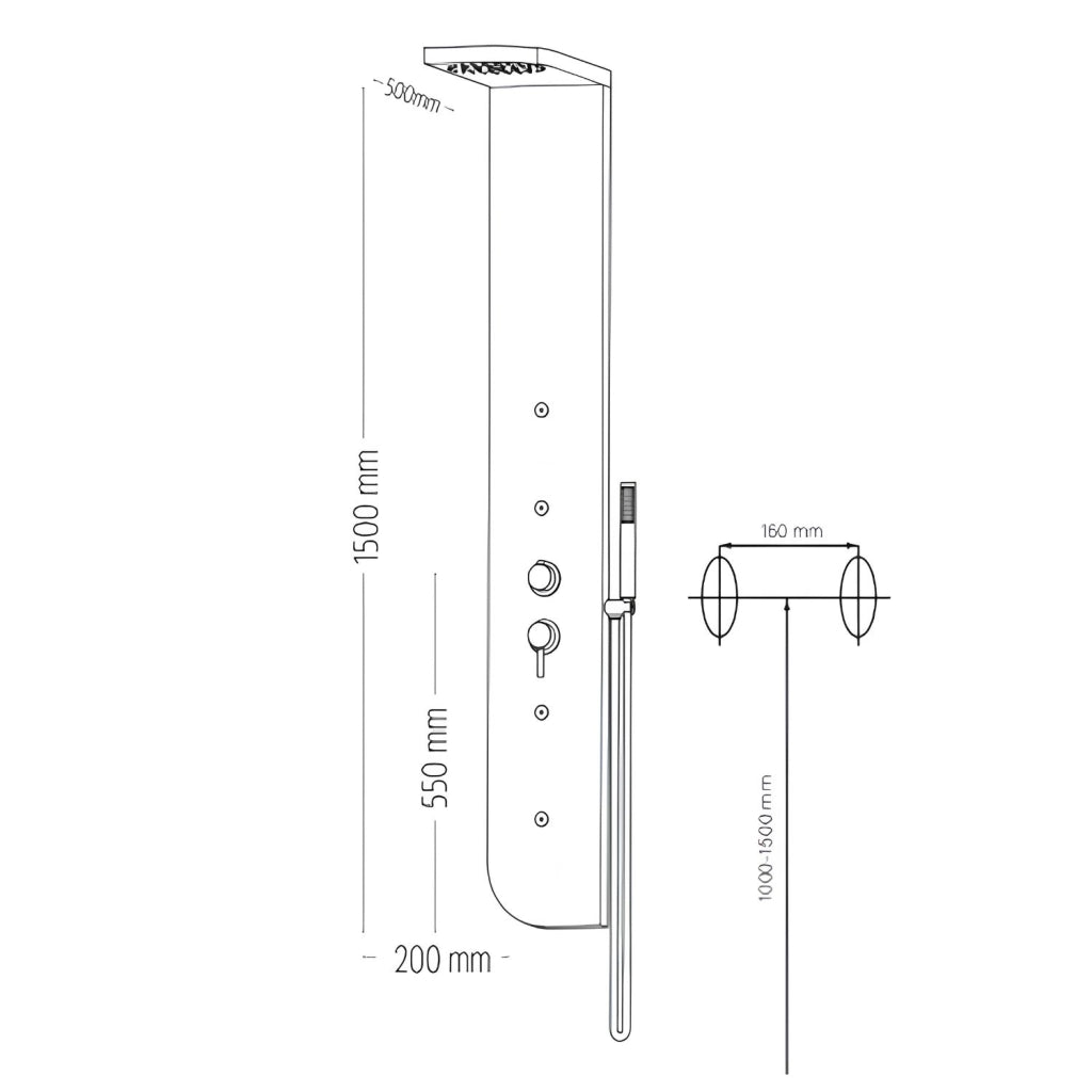 Colonna doccia acciaio inox 3 funzioni 4 bocchette idro lombari l20xp50xh150 005b *** finitura- spazzolato, confezione 1