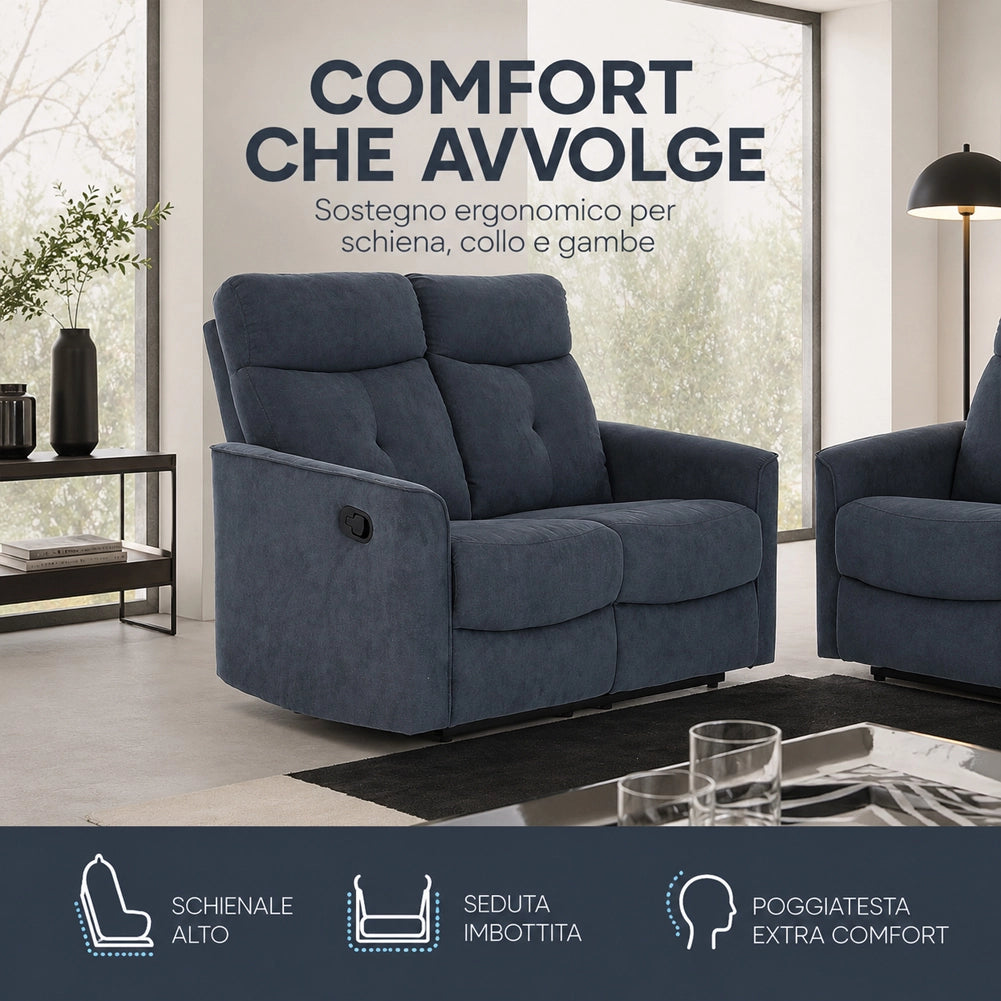 Divano 2 Posti Recliner Manuale Poltrona Reclinabile 2 Posti Grigio 132x96x103cm