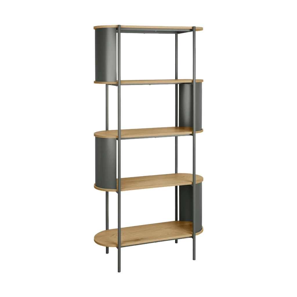 Libreria in metallo curvato e legno a 5 livelli, verde