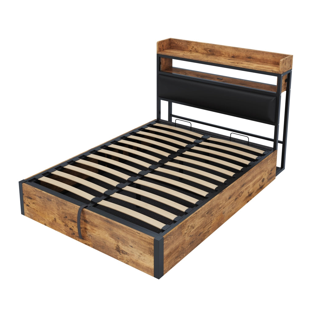 letto con contenitore metallo legno nero 140 x 200 cm