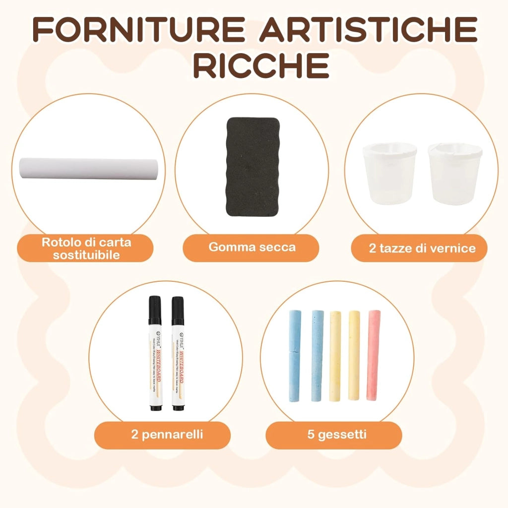 Set 3 in 1 Tavolo e Sedie per Bambini 3+ Anni, Tavolo in Legno Sicuro con Lavagna Cancellabile, Magnetica, Cavalletto Regolabile, Libreria e Accessori Artistici, per Disegno (Rosa)