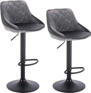 Bar con schienale ergonomico - con imbottitura in velluto - altezza seduta 60 - 82cm - grigio - set da 2 - cucina e bar - regolabile in altezza