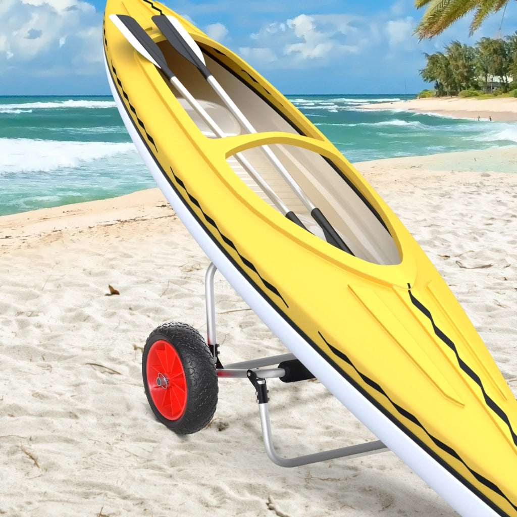 Carrellino da Spiaggia Pieghevole per Kayak e Canoa con Paraurti 70x40x42 cm in Alluminio e NBR Argento Nero e Rosso