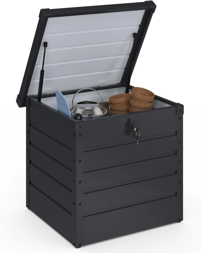 Baule Contenitore Metallico con Serratura Grigio Antracite per Giardino 200L