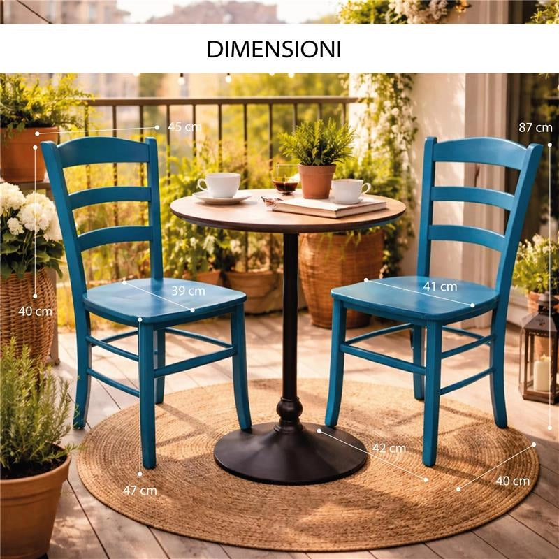 SET 4 SEDIE PAESANA IN LEGNO CON SEDUTA COMPATTA E SCHIENALE ALTO H 87 X L 45 X P 40 CM COLORE AZZURRO