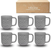 Set di 6 tazze da caffè (380 ml), manufatti in Portogallo, tazze di ceramica eleganti, tazze uniche, set di 6 pezzi, tazze da caffè grandi, set di 6 pezzi, tazze da caffè (grigio scuro)