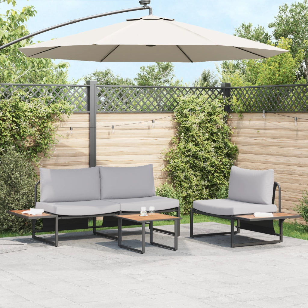 Set da giardino in 3 pezzi di  con cuscini grigio chiaro