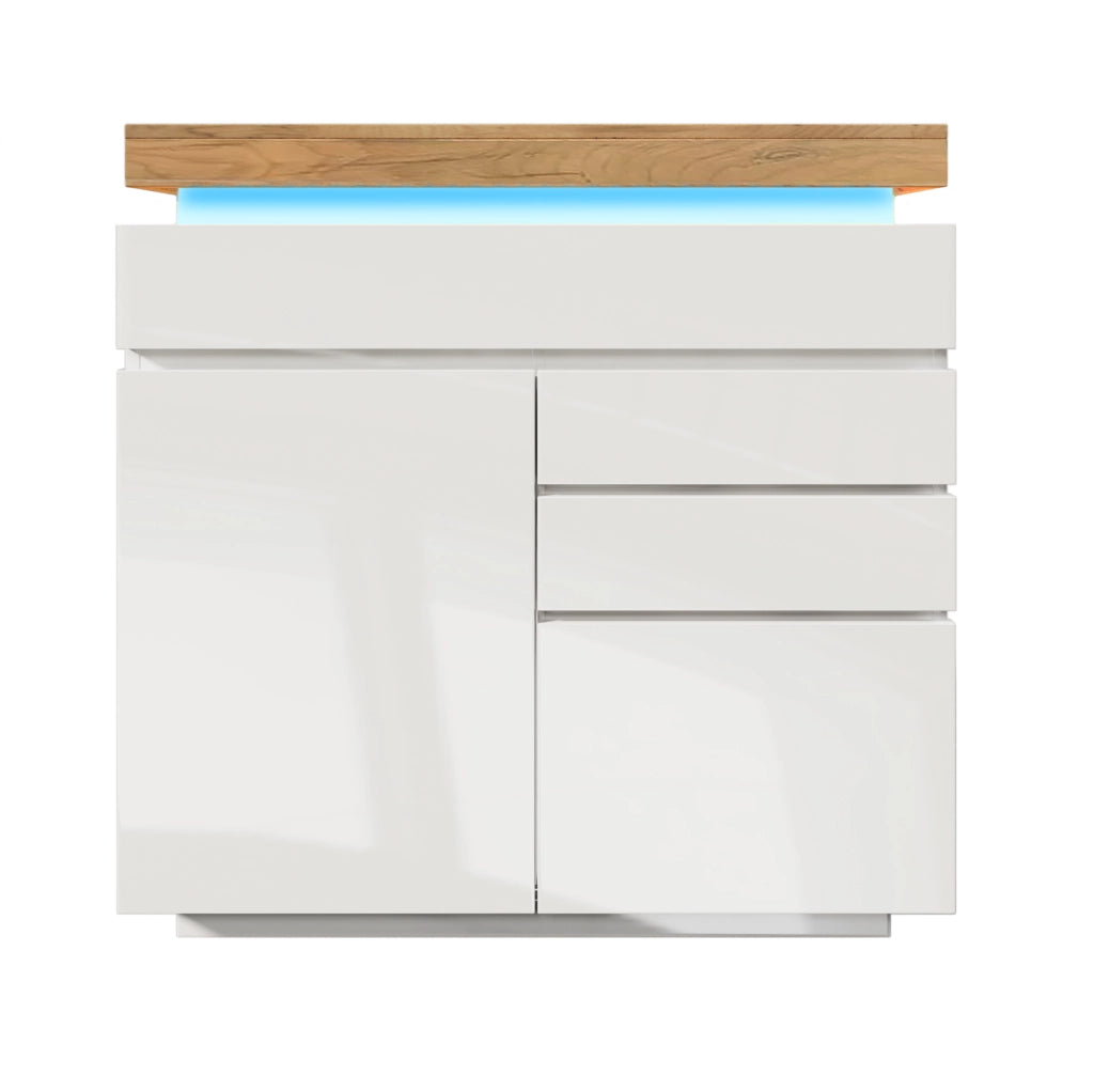 Sideboard lucido bianco con LED; 115 x 110 x 39 cm; in truciolare e MDF