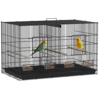 Gabbia per Uccelli 94x57x57 cm con Divisorio in Acciaio e PP Nero