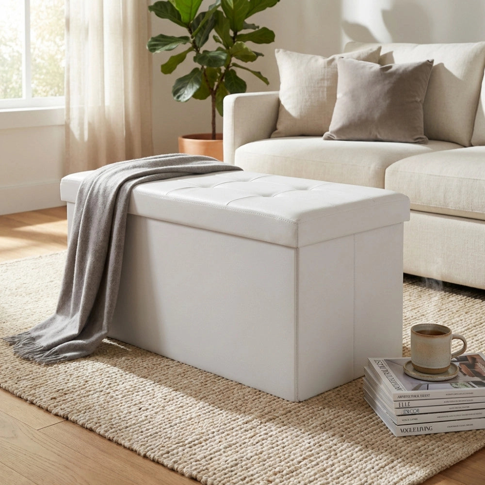 POUF CONTENITORE RETTANGOLARE IN ECOPELLE  BIANCO