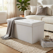 POUF CONTENITORE RETTANGOLARE IN ECOPELLE  BIANCO