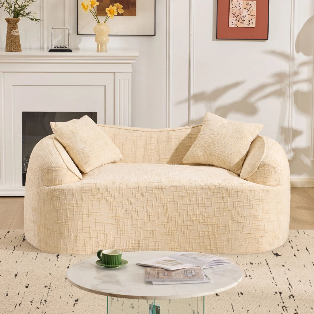 Canapé droit 2 posti curvo con cuscini e supporto ergonomico in schiuma e molle, beige per soggiorno camera e ufficio